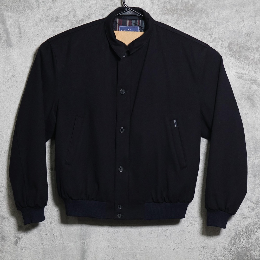 Faconnable Jacket Mens Large Black Loro Piana Wool Bomber Lined Storm System